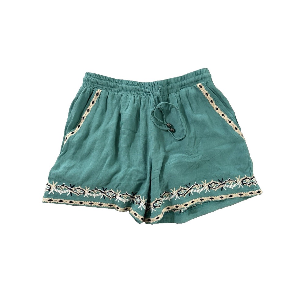 Hei Hei by Anthropologie Women's Size XS Teal Tribal Embroidered Shorts 3.5"